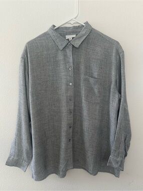 J. Jill Gray Button-Front Womens Blouse medium